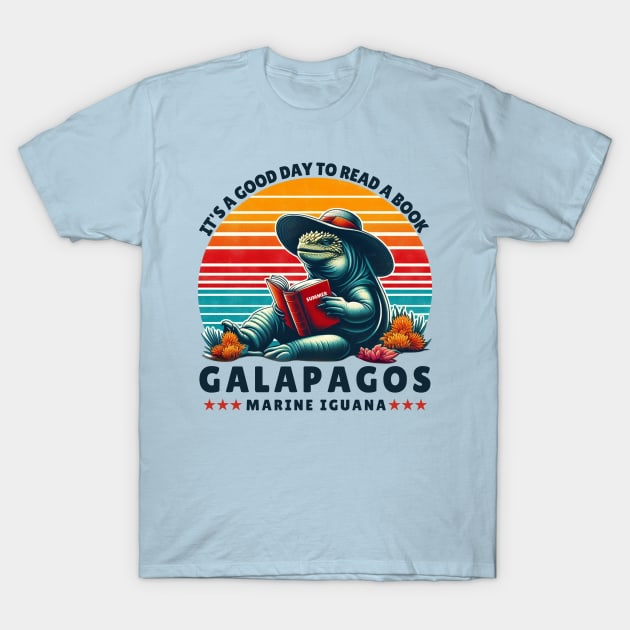 Galapagos marine iguana reading a book T-Shirt by TRACHLUIM